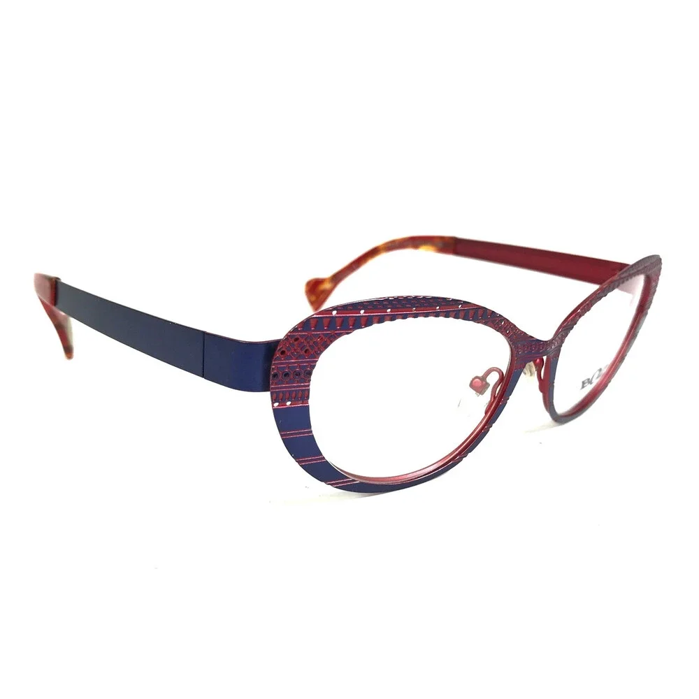 BOZ Eyeglasses Frames ZAZIE 2030 Blue Red Cat Eye Patterned 51-16-135